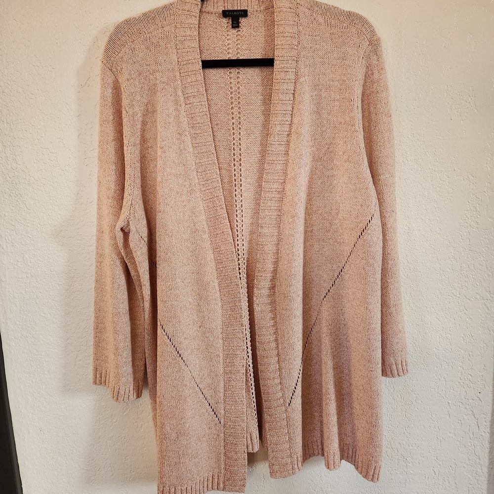 Talbots Linen Blend Pink Open-Front Cardigan Knit Sweater Size XL‎ Spring Weight